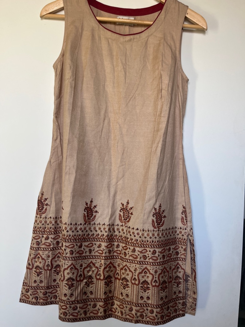 Fabindia boho Beige Sleeveless midi Dress with Embroidery
